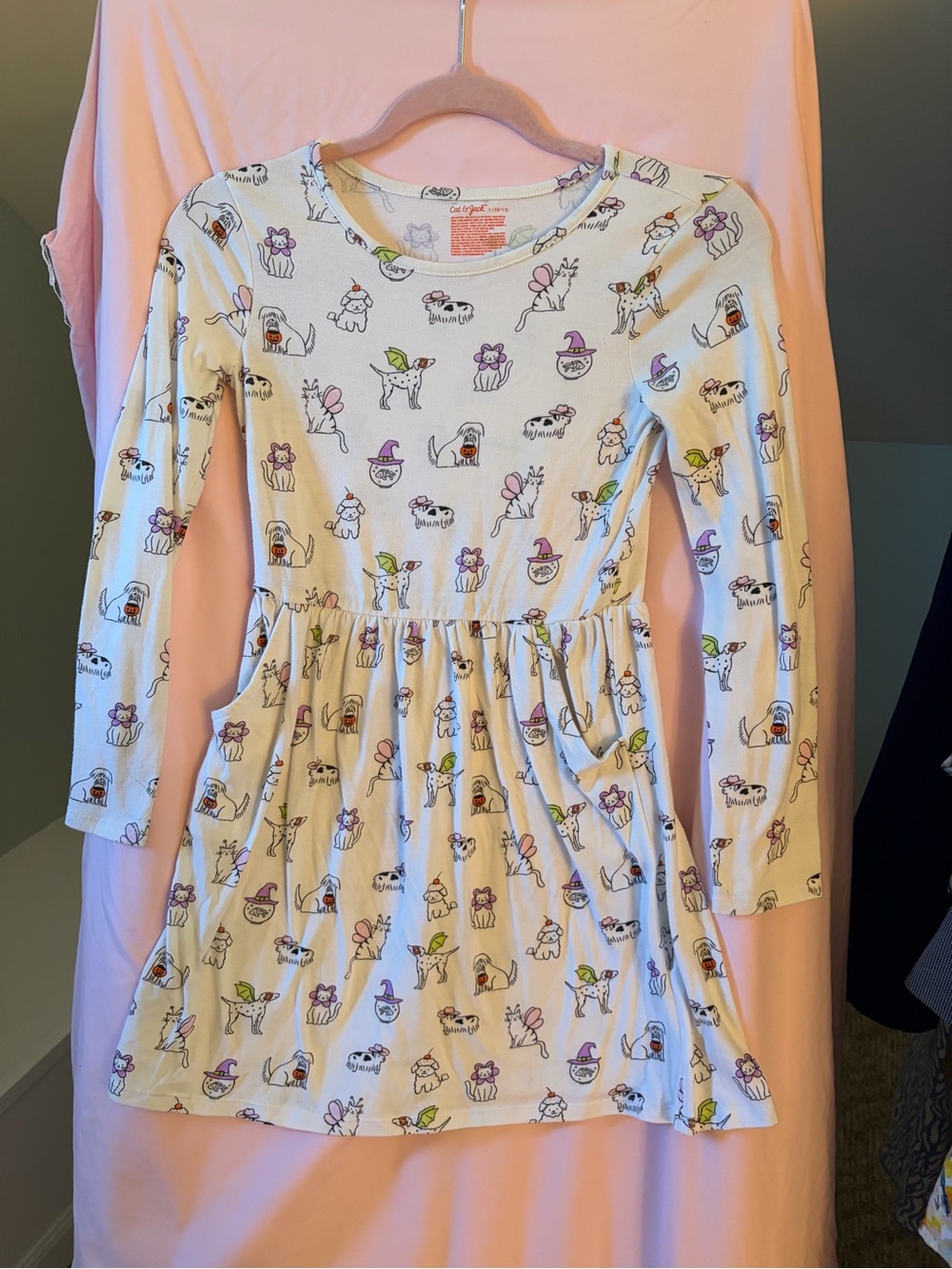 Cat & Jack Girls' White Long-Sleeve fall festive Print Dress